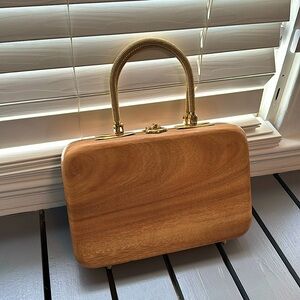 Vintage wooden clutch with gold handle